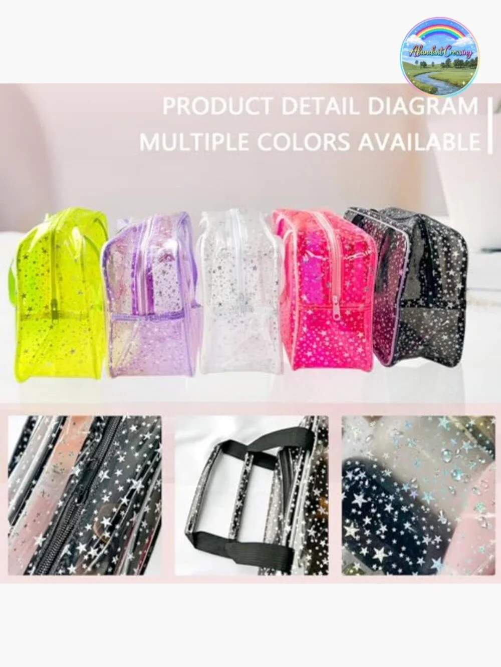 Large Cosmetic Bag with Handle, Durable PVC, Zipper, Travel Pouch